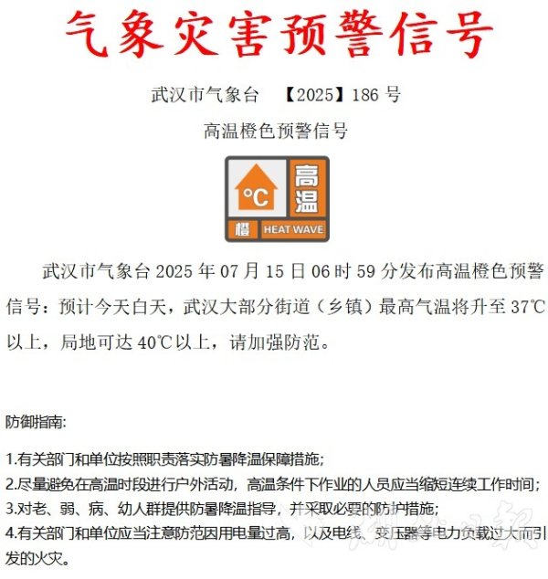 东润金融 武汉发布高温橙色预警！尽量避免在高温时段外出，注意主动、少量、多次饮水